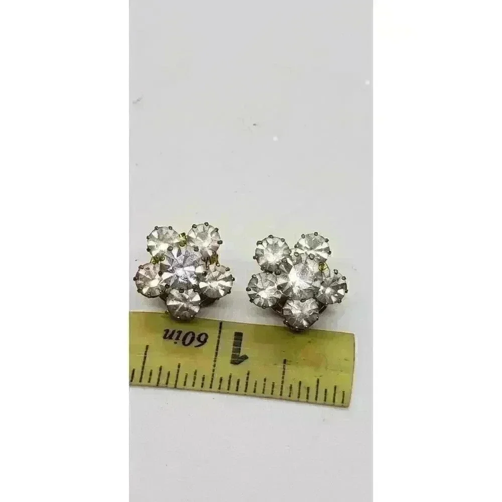 Vintage Earrings Clear Rhinestone Gold Clip Prong Set Austria Statement Bride